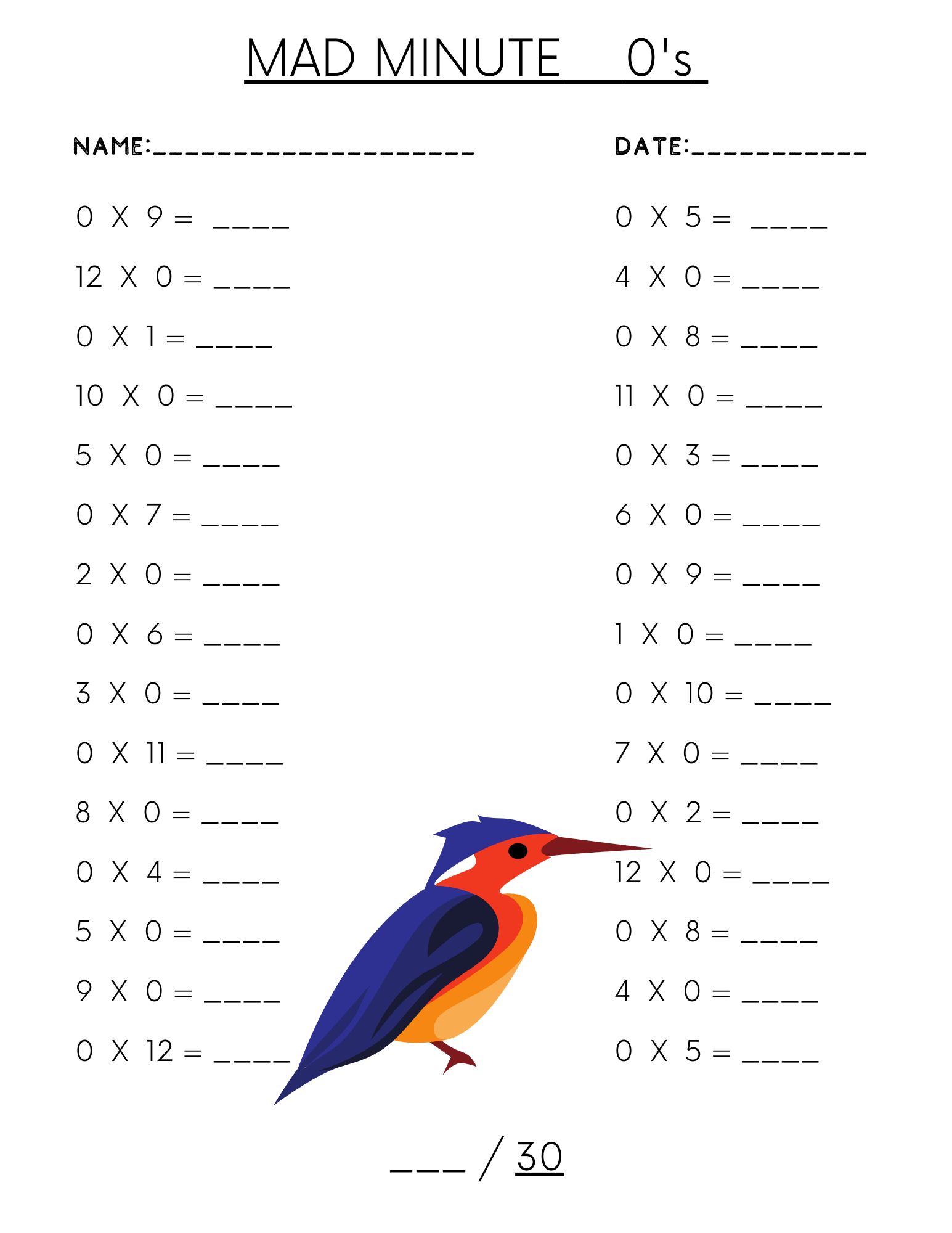 Multiplication Mad Minutes Birds Beaches And Reads
